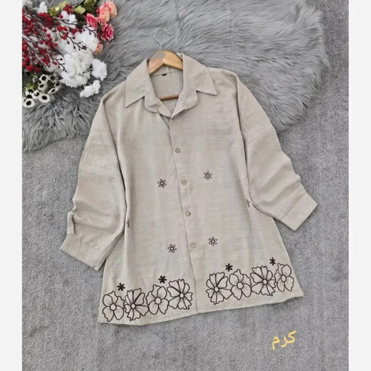 شومیز مانتویی گلدوزی شده مهگل جنس شانتون