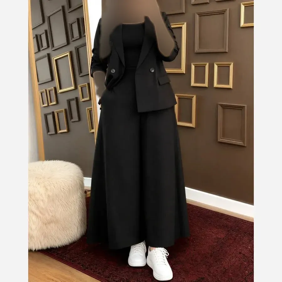ست کت و شلوار پاییزه زنانه سوپرمازراتی مشکی و دودی فری سایز 38 تا 46