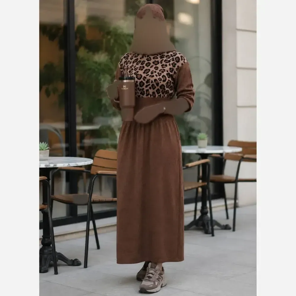 کفتان بافت اکریلیک مدل پلنگی ساعت شنی کلاه دار سایز 38 تا 50