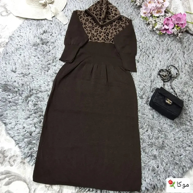 کفتان بافت اکریلیک مدل پلنگی ساعت شنی کلاه دار سایز 38 تا 50