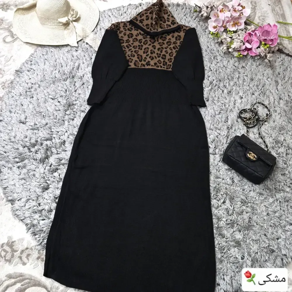 کفتان بافت اکریلیک مدل پلنگی ساعت شنی کلاه دار سایز 38 تا 50