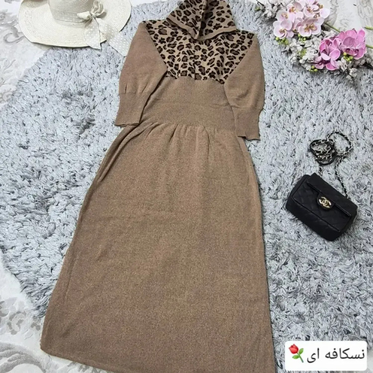 کفتان بافت اکریلیک مدل پلنگی ساعت شنی کلاه دار سایز 38 تا 50