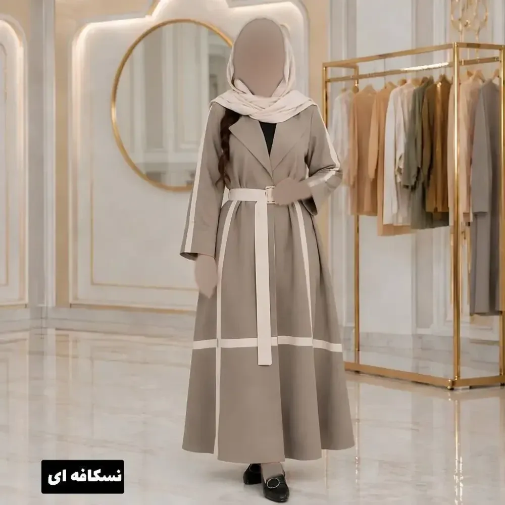 مانتو بلند زنانه جنس بزایاق ریزشی فری سایز تا 48 کمربنددار