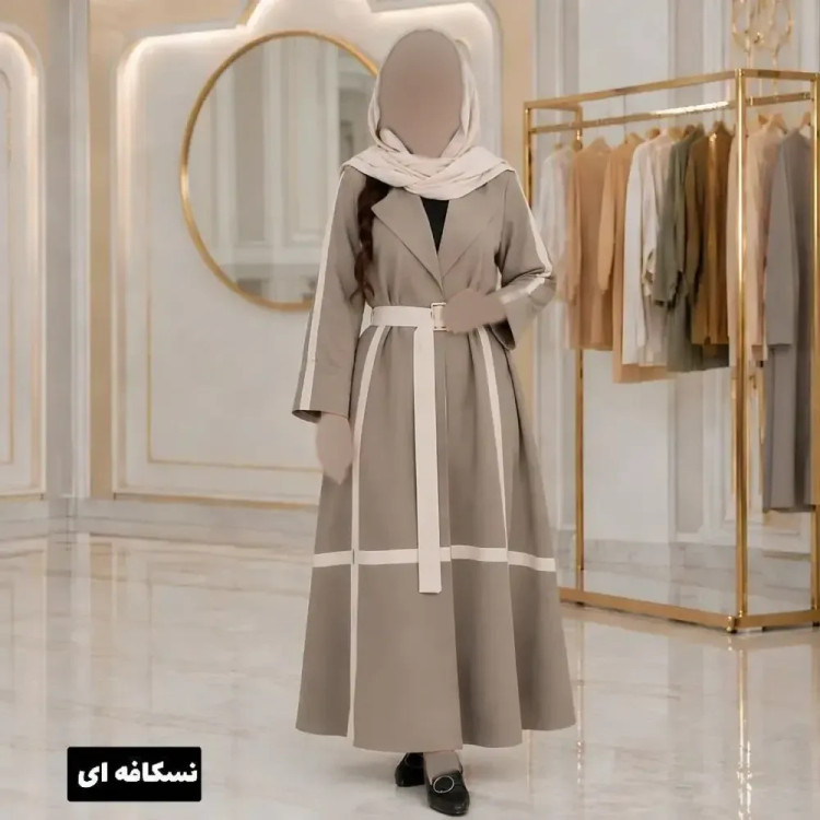 مانتو بلند زنانه جنس بزایاق ریزشی فری سایز تا 48 کمربنددار