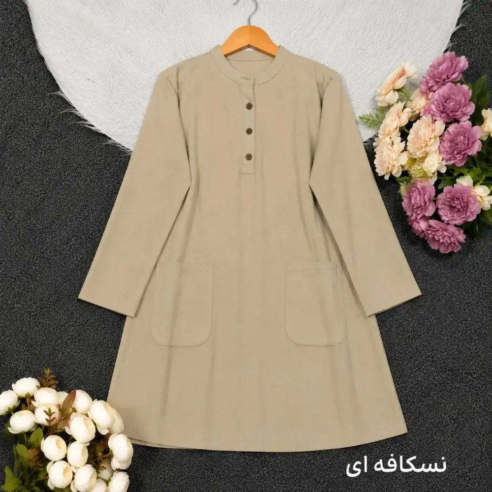 تونیک جلو بسته لنین روژین رنگ کرم سرخابی سفید سایز فری زنانه