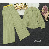 ست شومیز شلوار کوک دوزی نسکافه ای و سدری آستین کیمونو