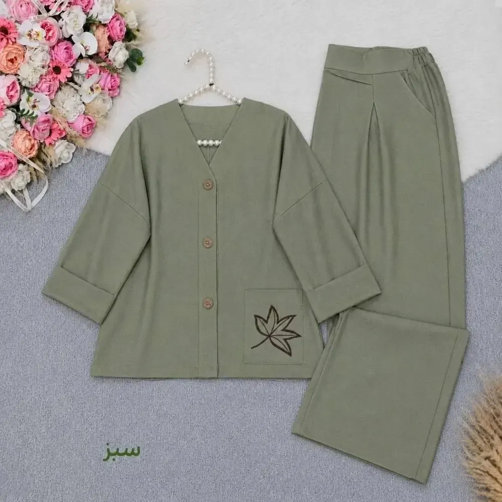 ست مانتو و شلوار لینن کجراه ترک وارداتی فری سایز گلبرگ