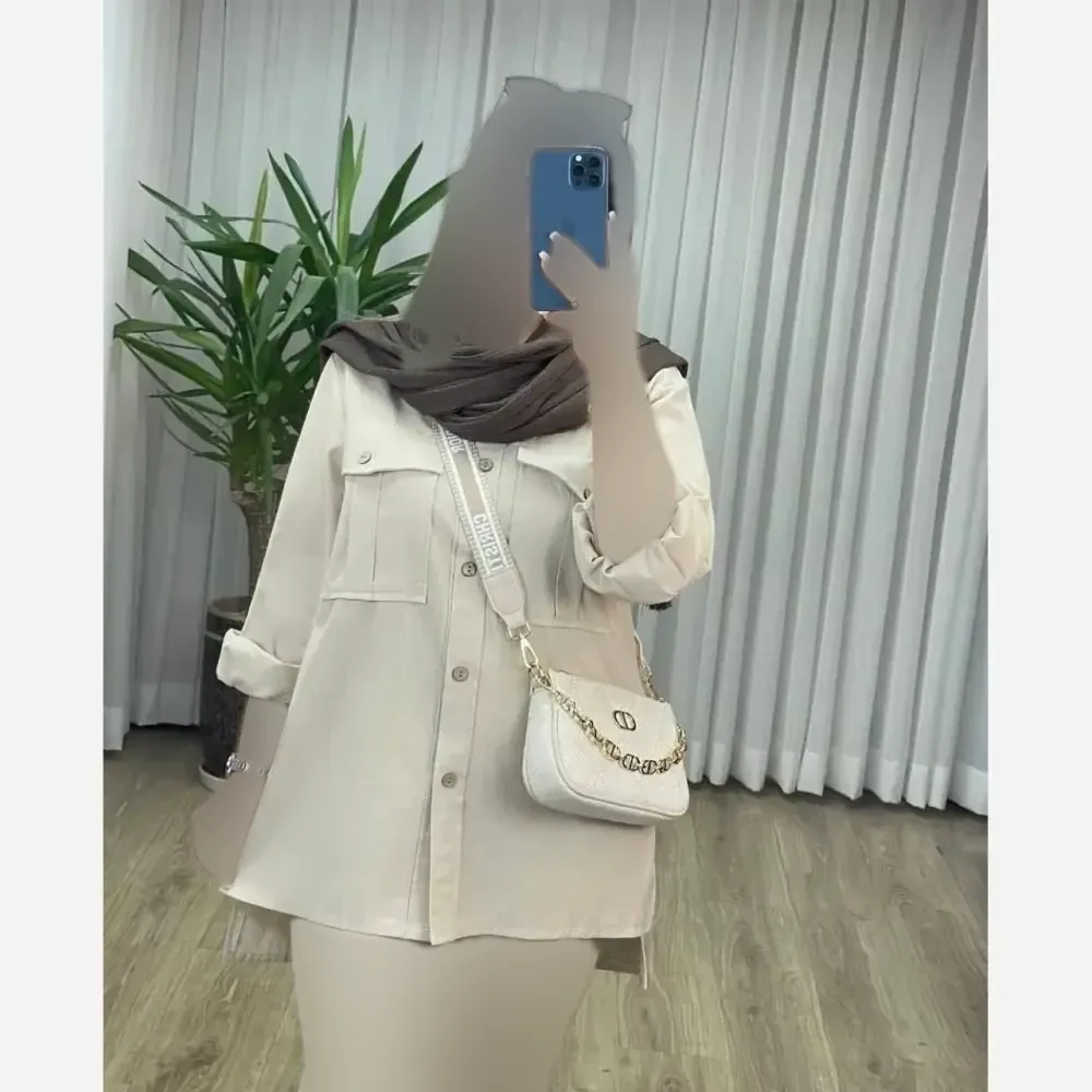 مانتو لنین دو جیب ستاره فری سایز لنین نچرال شسته شده