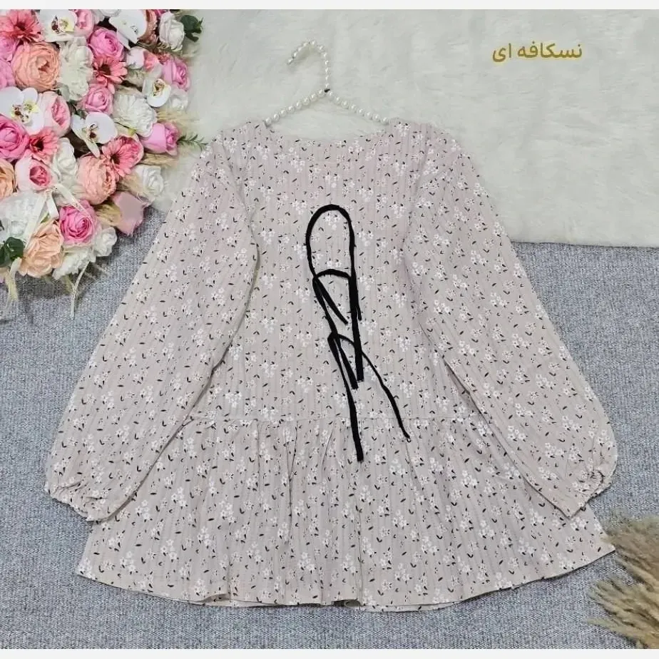 تونیک مانتویی نازگل جنس گل گچی پایین کلوش رنگ نسکافه ای فری سایز