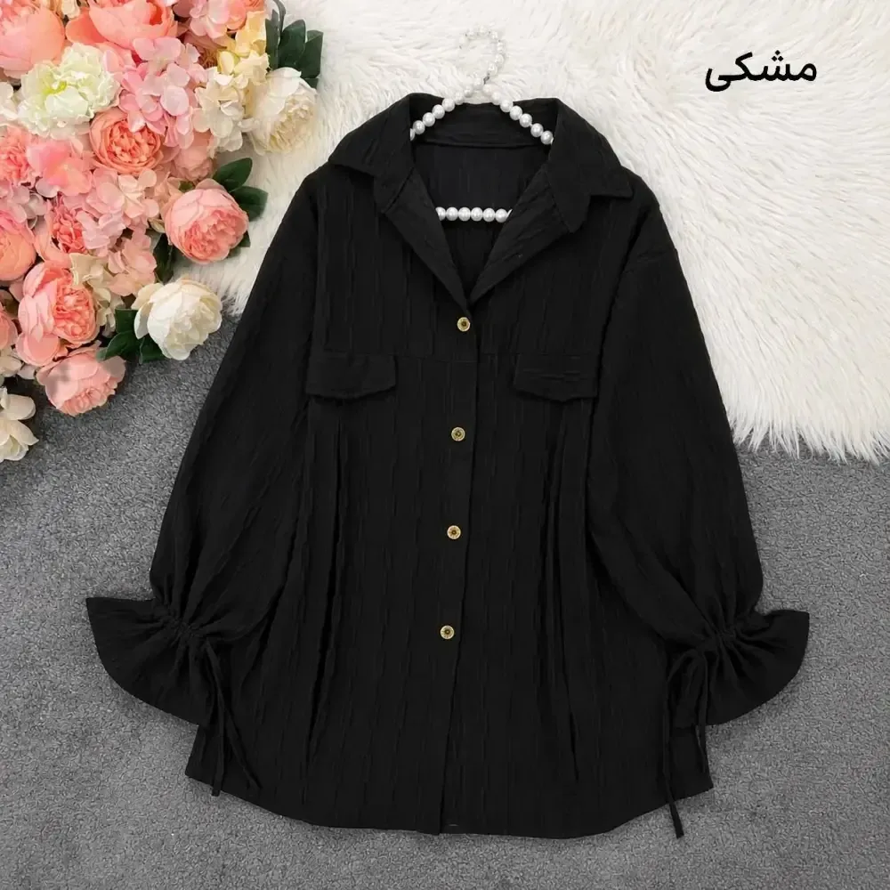 شومیز آستین عروسکی زنانه جنس آیوا زنجیری رنگ مشکی فری سایز
