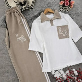 ست تیشرت و شلوار زنانه طرح ال ای جنس نخ پنبه با کیفیت فری سایز