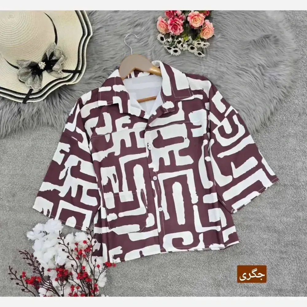 شومیز باکسی طرحدار جنس سوفیا ژاکارد فری سایز جیب دار