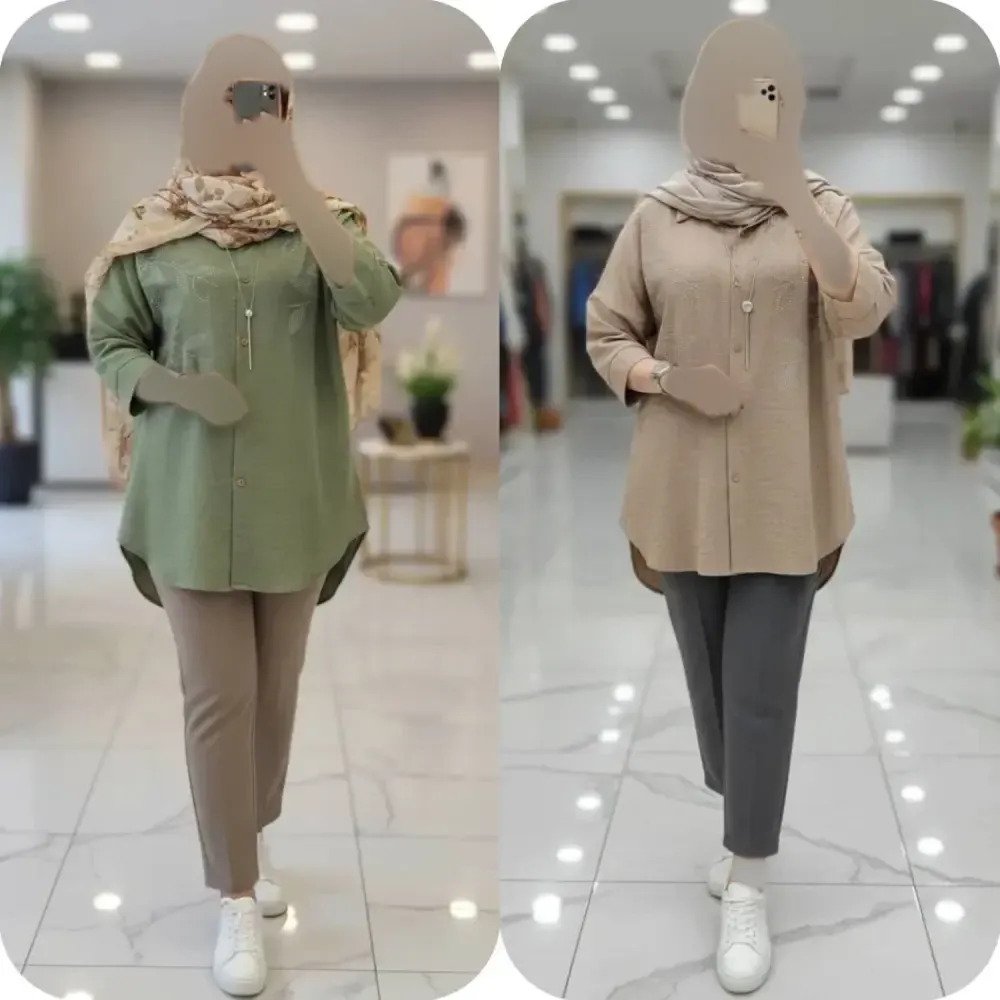 شومیز مانتویی نگینی جنس شانتون