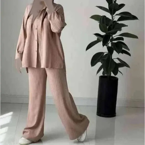 ست مانتو شلوار کراش زنانه فری سایز کرم نسکافه ای سبزآبی
