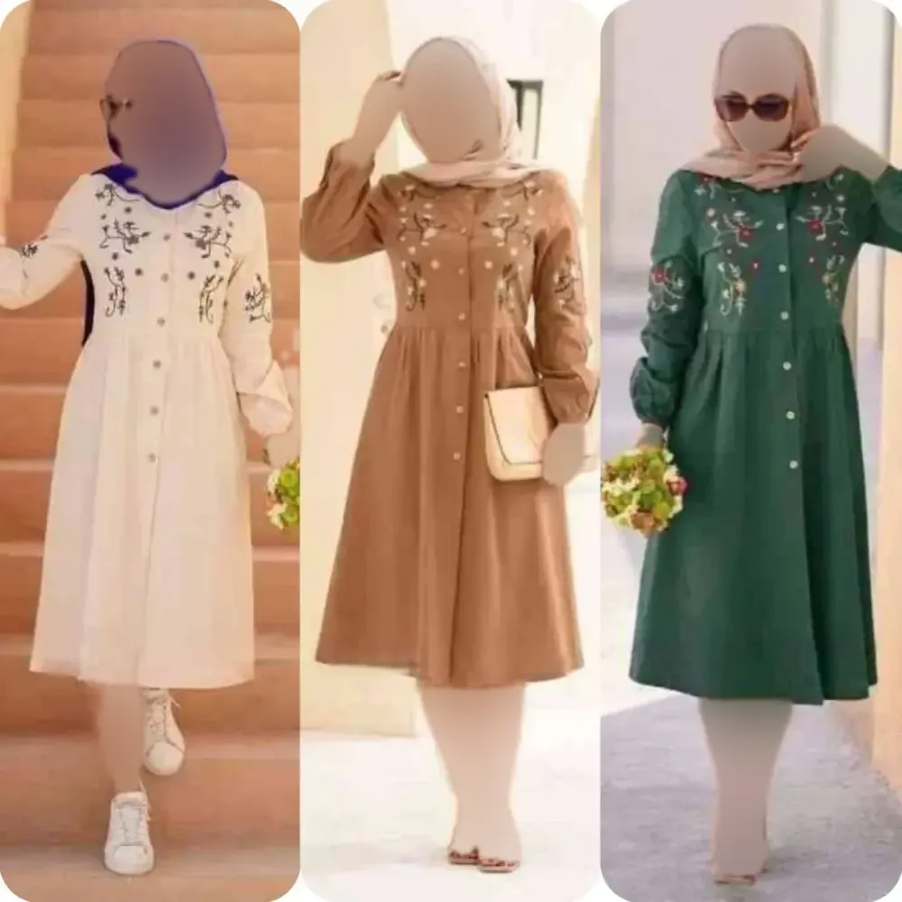 مانتو گلدوزی باران جنس شانتون فری سایز بلند کمربندار رنگ بندی متنوع