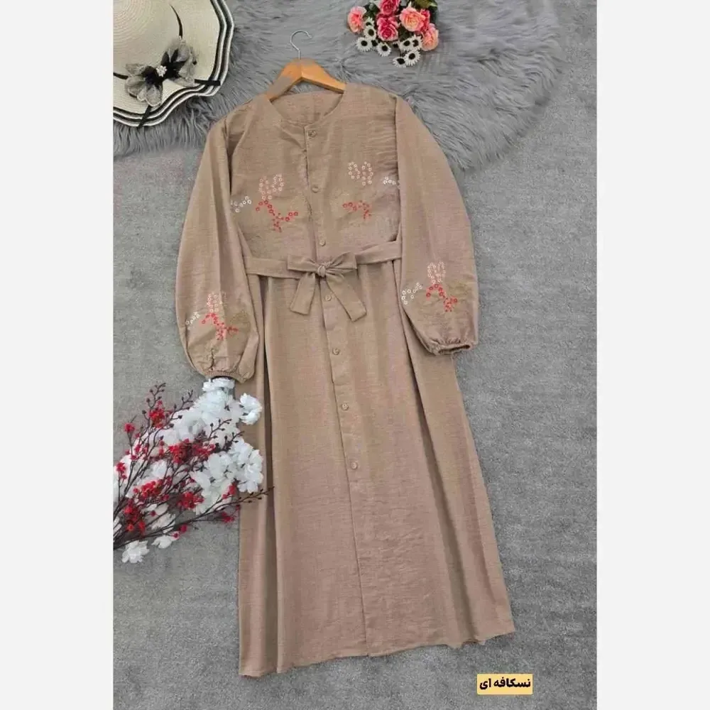 پیراهن گلدوزی نگار جنس شانتون فری سایز رنگ بندی متنوع