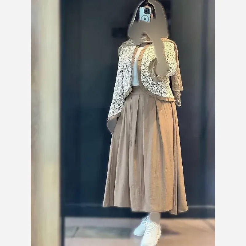 ست ست شومیز دامن چین چیلا جنس کراش آیوا و گیپور