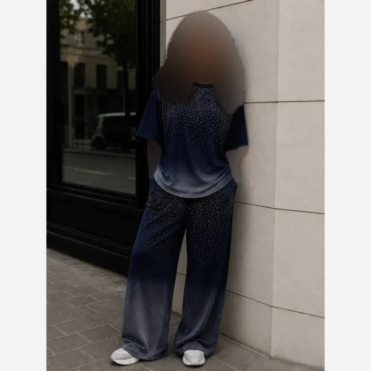 ست تیشرت شلوار زنانه کهکشان نگین گلکسی نخ پنبه سایز فری 38 تا 48