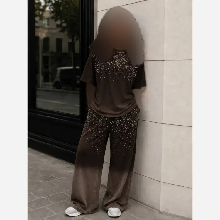 ست تیشرت شلوار زنانه کهکشان نگین گلکسی نخ پنبه سایز فری 38 تا 48