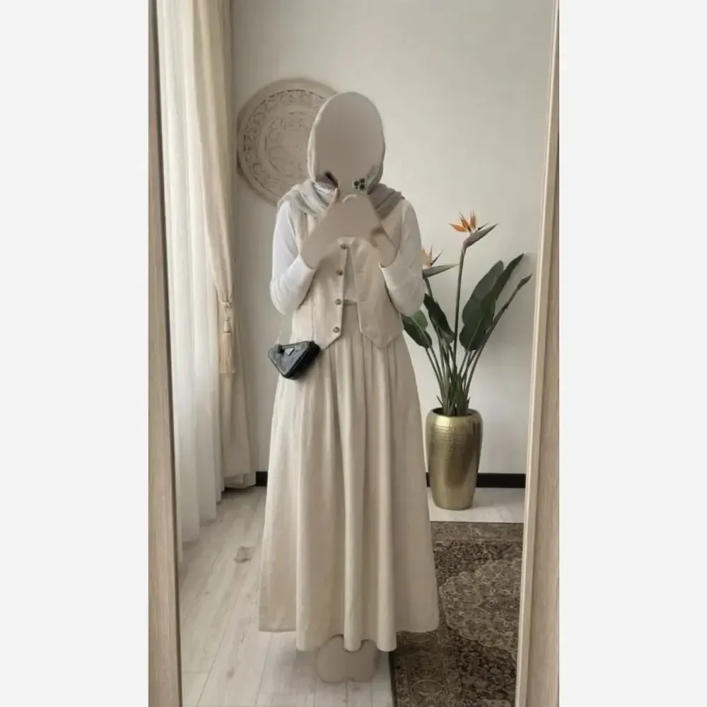 ست سه تیکه لنین کتان مدل الین رنگ کرم
