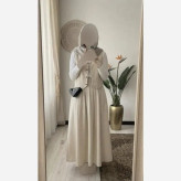 ست سه تیکه لنین کتان مدل الین رنگ کرم