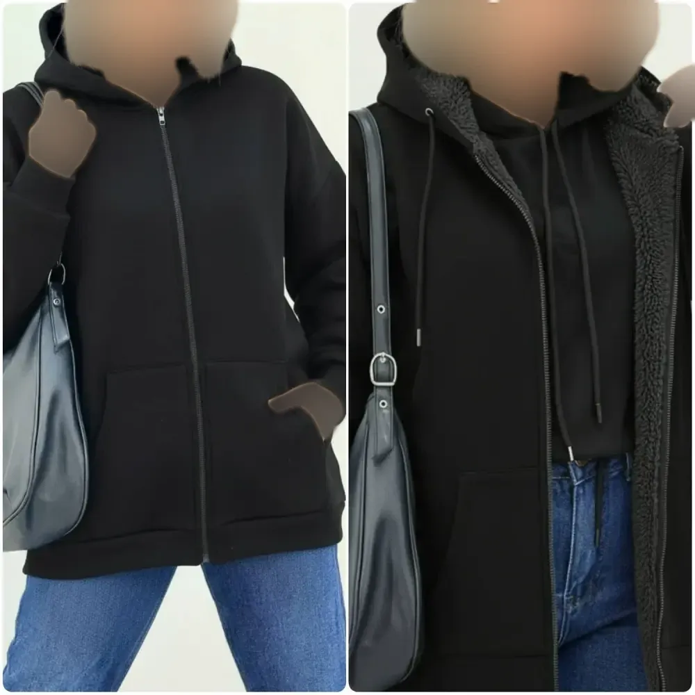 سویشرت جلوزیپ ساده دورس توکرکی رنگ مشکی سایز فری 38 تا 46