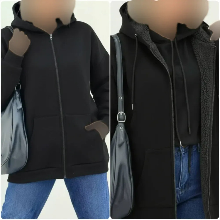 سویشرت جلوزیپ ساده دورس توکرکی رنگ مشکی سایز فری 38 تا 46