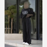 ست لباس زنانه پاریس مدل شانتون کبریتی خنک رنگ مشکی فری سایز