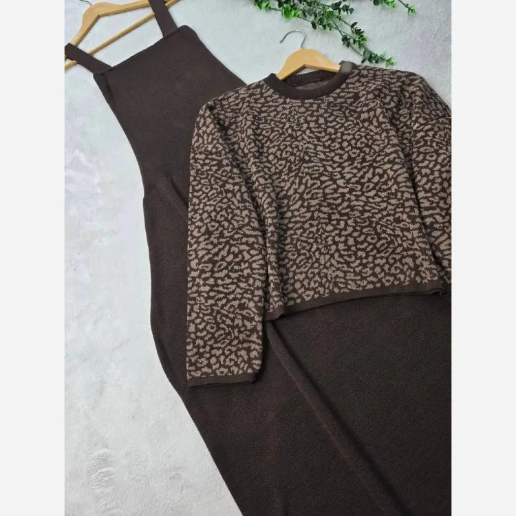 ست بافت دو تکه پلنگی ریز فری سایز