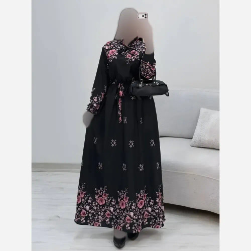 پیراهن یقه بندی رز جنس کرپ بوگاتی درجه یک رنگ صورتی فری سایز