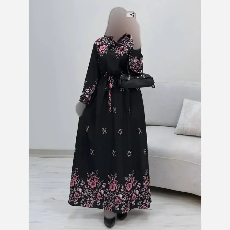 پیراهن یقه بندی رز جنس کرپ بوگاتی درجه یک رنگ صورتی فری سایز