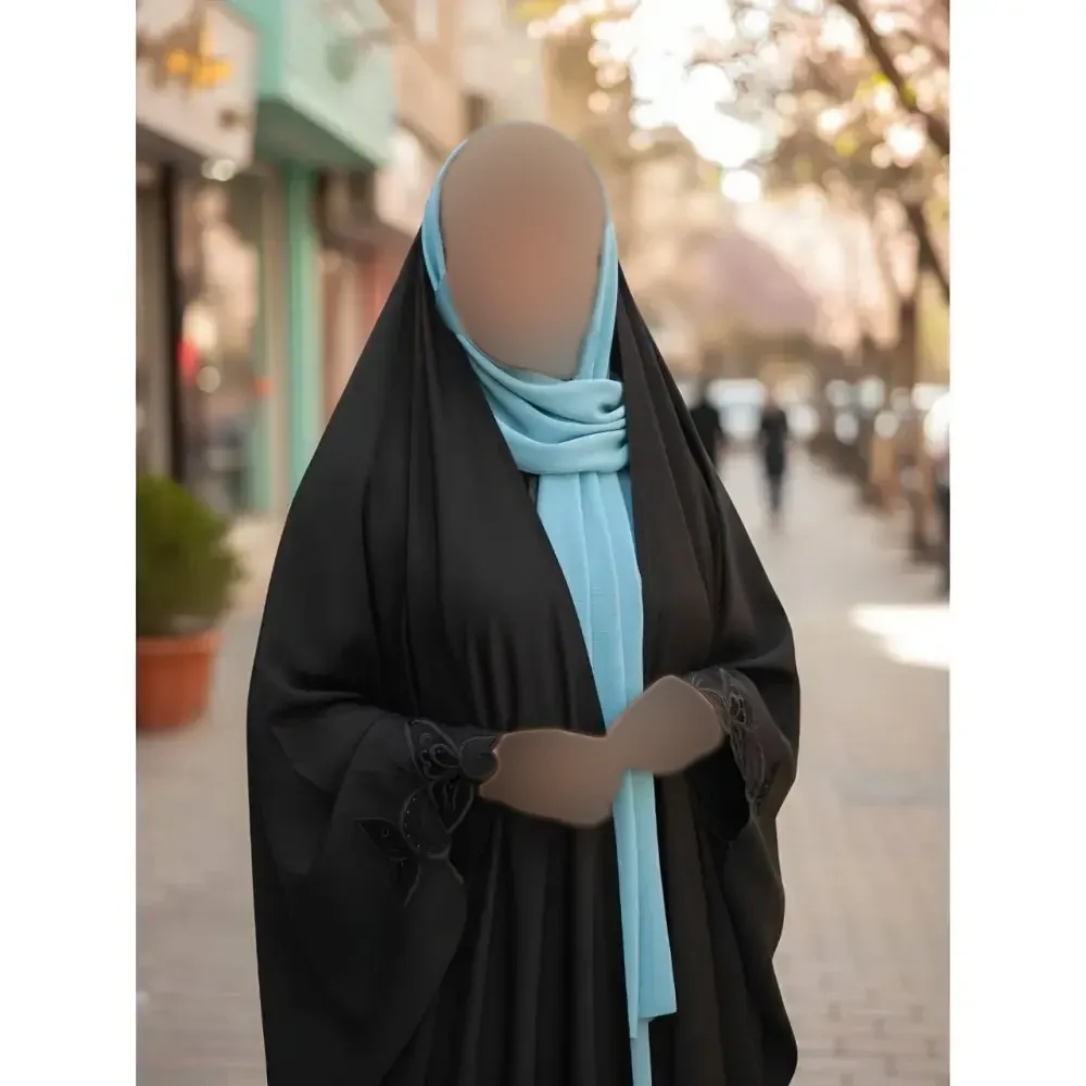 چادر جده گلدوزی مشکی جنس کن کن ندا مروارید سایز 150 تا 170