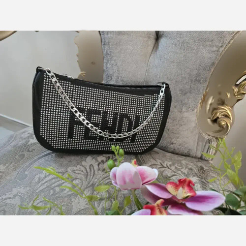 کیف جنت چرمی نگین دار مشکی بند بلند