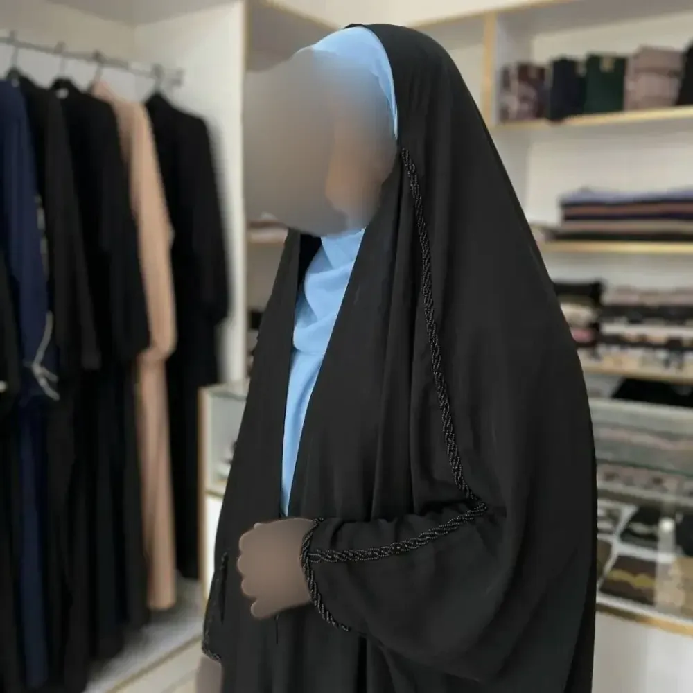 چادر جده منجوق دولاین کن کن ندا مشکی در سایزهای 150 تا 170