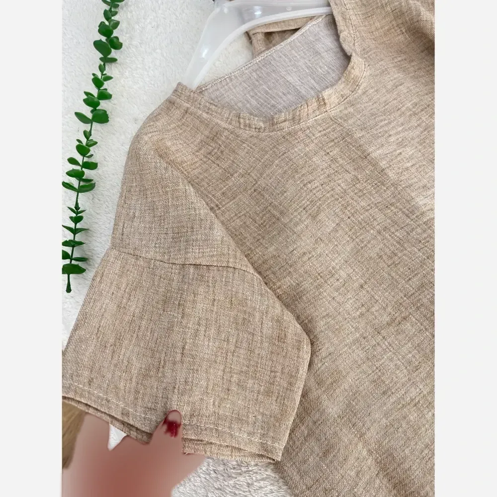 ست لباس ساحلی و شومیز شانتون کتان گرم بالا فری سایز کرم و آبی