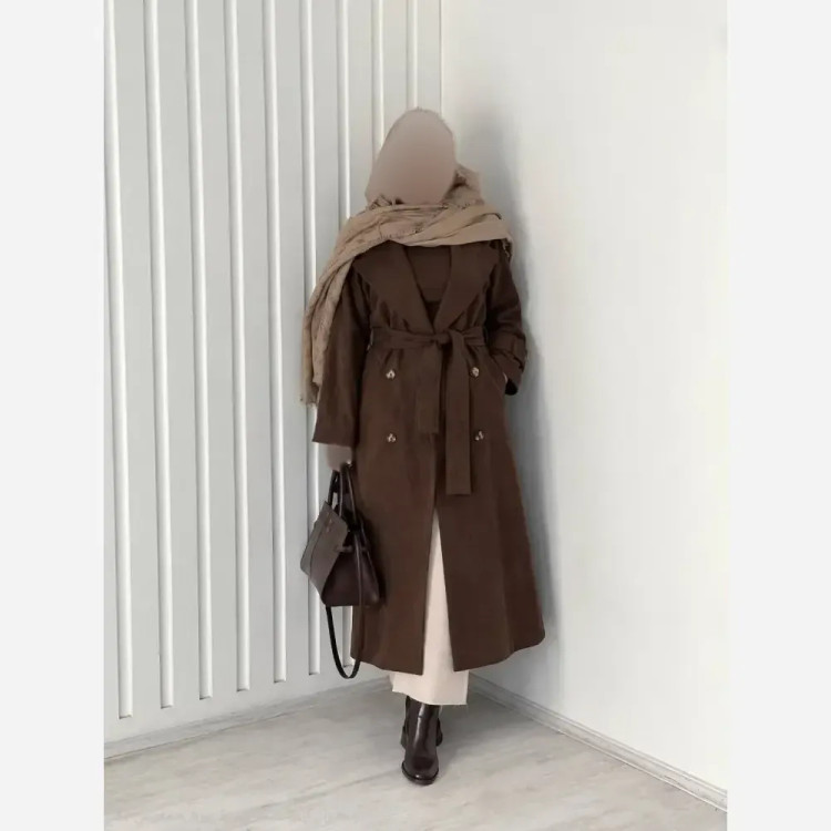 پالتو سوییت زنانه مدل سارا جنس سوییت گرم بالا رنگ شکلاتی