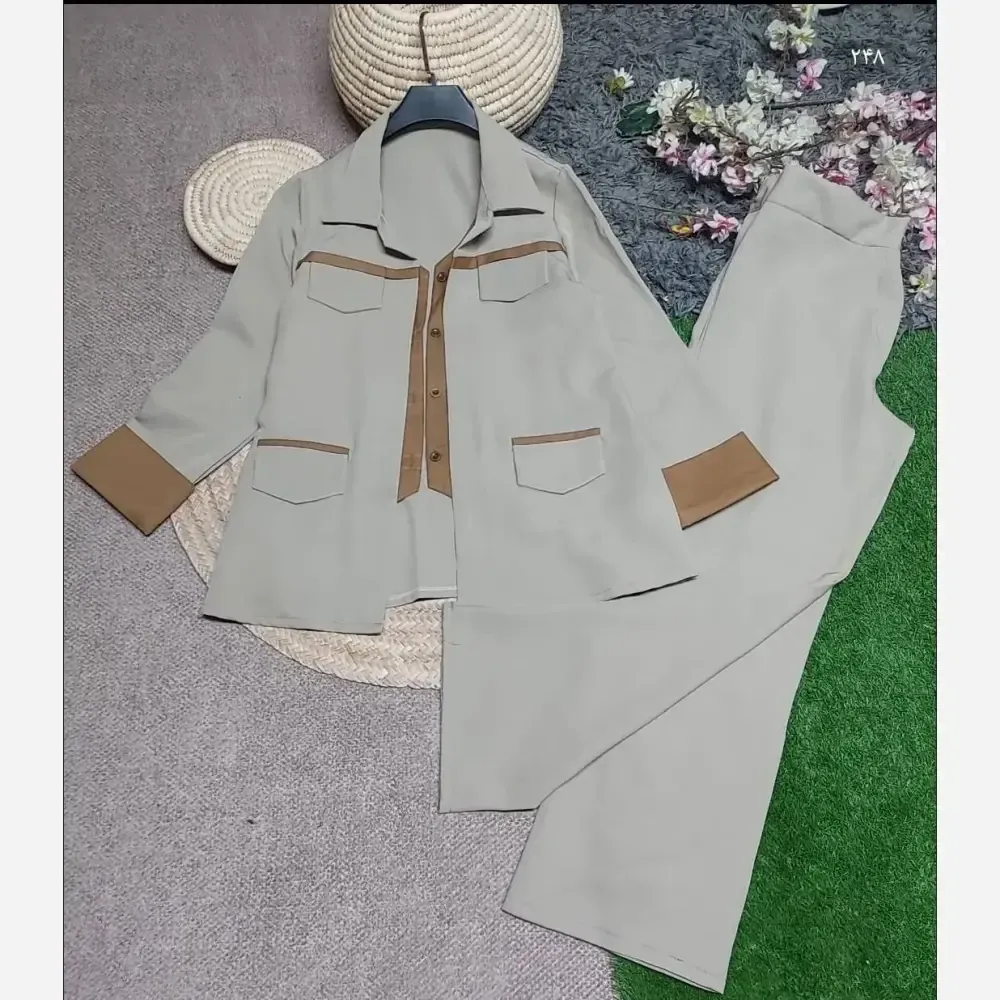 ست 2 تیکه پاییزه زنانه مدل دلداده جنس سوپرمازراتی رنگ مشکی قهوه ای نسکافه ای سایز 38 تا 46