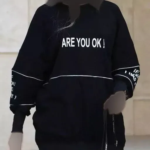 هودی لش زنانه جنس سوپر پنبه طرح are you ok نیم زیپ سایز فری 38 تا 48