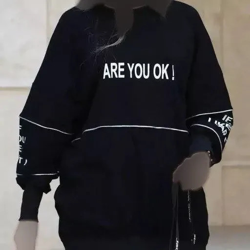 هودی لش زنانه جنس سوپر پنبه طرح are you ok نیم زیپ سایز فری 38 تا 48