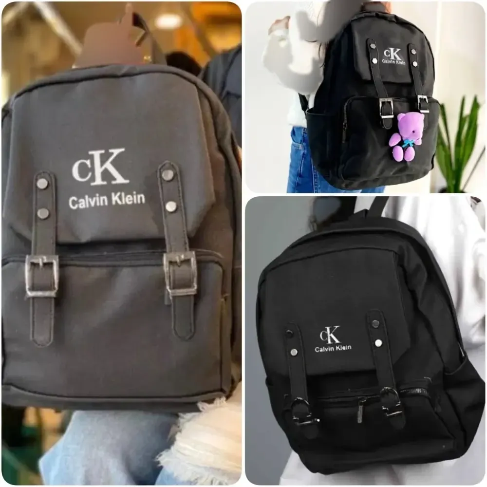 کوله پشتی مدل ck چرم خیس رنگ مشکی دو طرف جای قمقمه