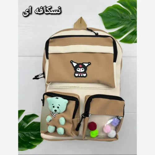 کوله پشتی مدل کرومی جنس چرم خیس رنگ نسکافه ای سایز 33 در 40 سانتیمتر