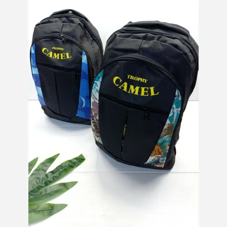 کوله پشتی برزنتی اقتصادی CAMEL سه زیپ با جای بطری سایز 45 در 35 سانت