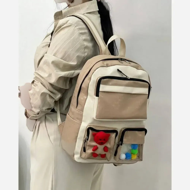 کوله روشا جنس نانسی ابعاد 35 در 40 سانت رنگ مشکی و کرم نسکافه ای