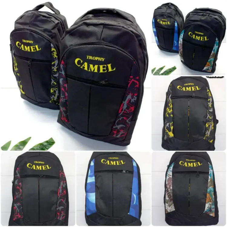 کوله پشتی برزنتی اقتصادی CAMEL سه زیپ با جای بطری سایز 45 در 35 سانت