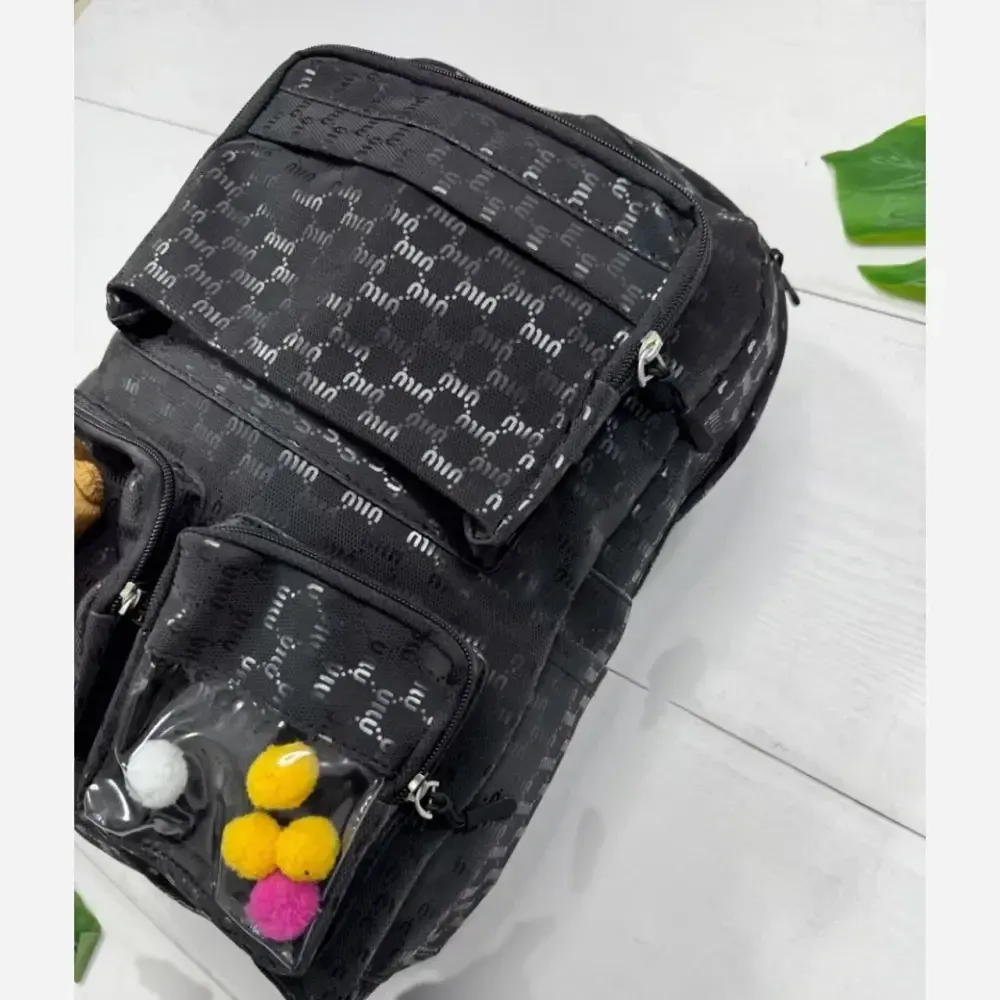 کوله روشا جنس نانسی ابعاد 35 در 40 سانت رنگ مشکی و کرم نسکافه ای