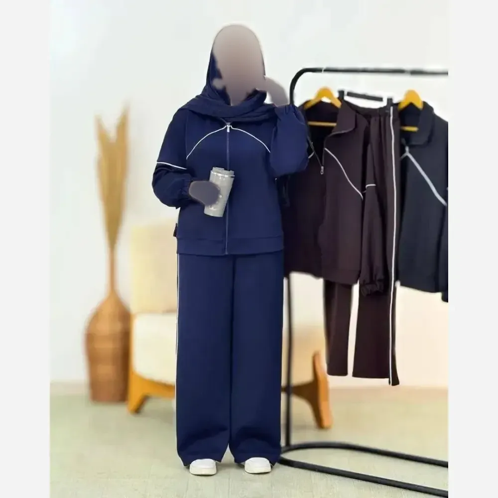 ست سویشرت و شلوار زنانه مدل مستانه جنس مازراتی رنگ مشکی سورمه ای شکلاتی سایز فری 36 تا 46