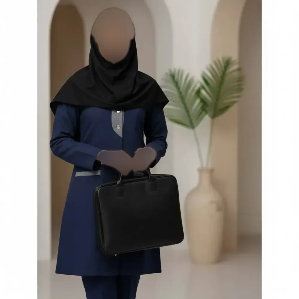 ست مانتو و شلوار اداری مکانیک پرشیا درجه یک رنگ طوسی و مشکی سایز 38 تا 50