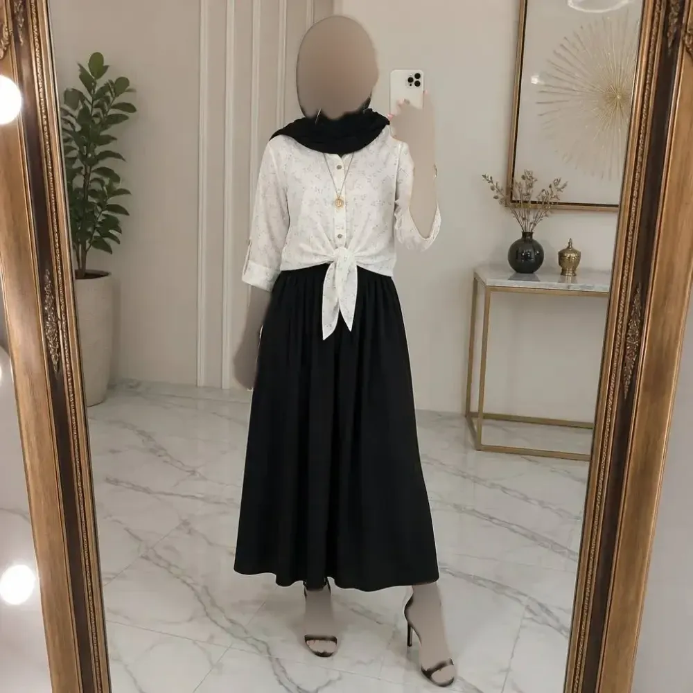 ست شومیز گره ای و دامن شانتون فری سایز زنانه
