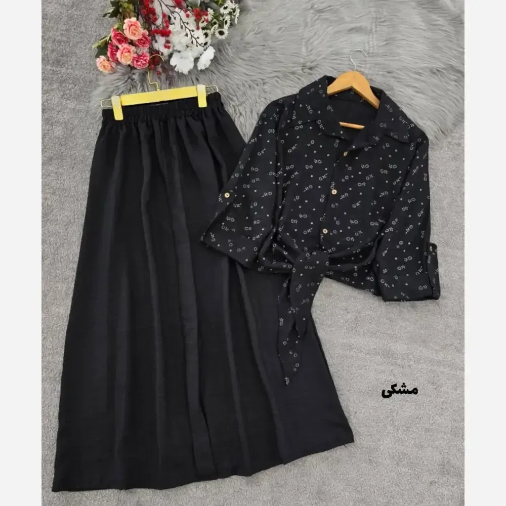 ست شومیز گره ای و دامن شانتون فری سایز زنانه