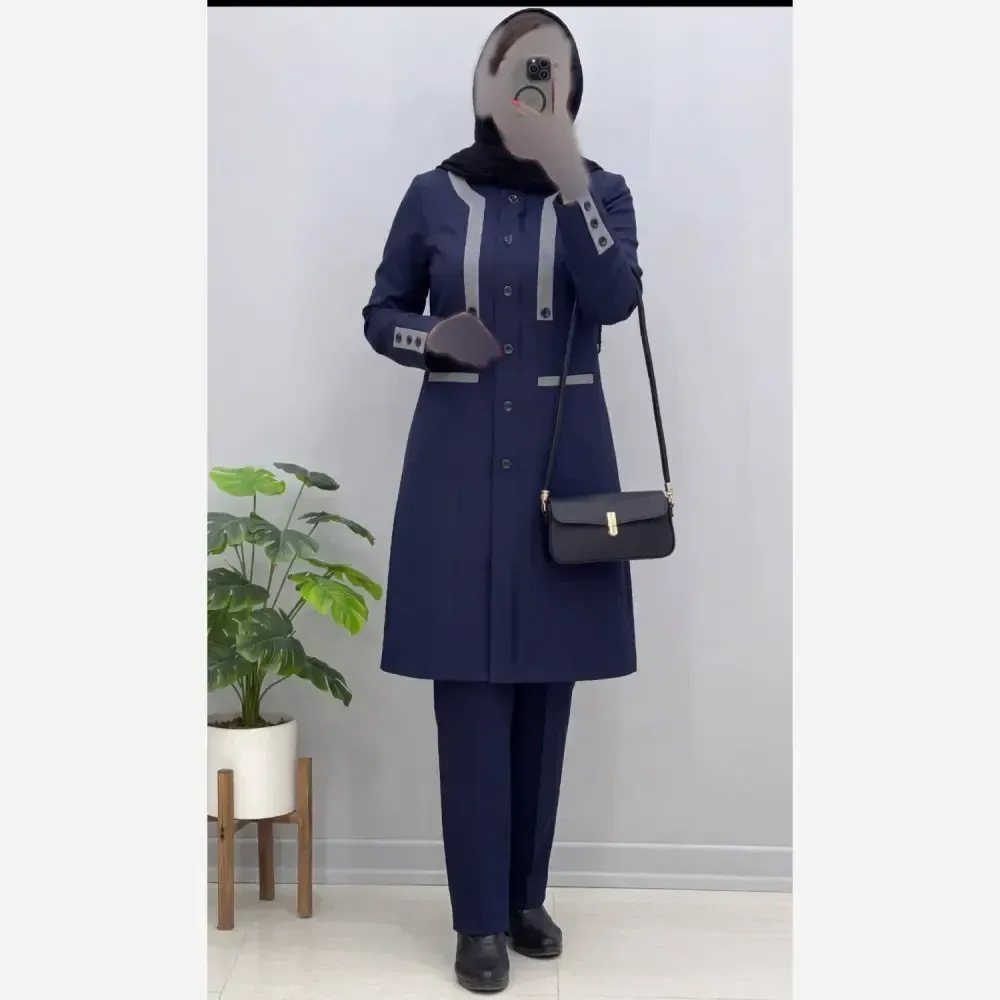 مانتو اداری مدل اطلس جنس مکانیک پرشیا رنگ مشکی آبی سرمه ای طوسی
